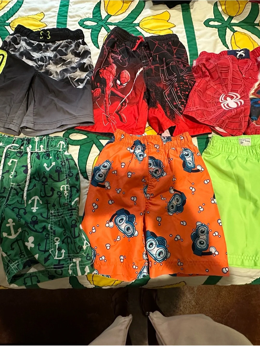 Assorted Boys' Swim Shorts Pack - Bright Orange Anchor Green Neon